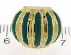 Amazing Yellow Gold Turquoise Enamel Ribbed Earrings