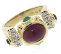 Handsome Diamond Accent & Cab Ruby, Sapp & Emerald Ring