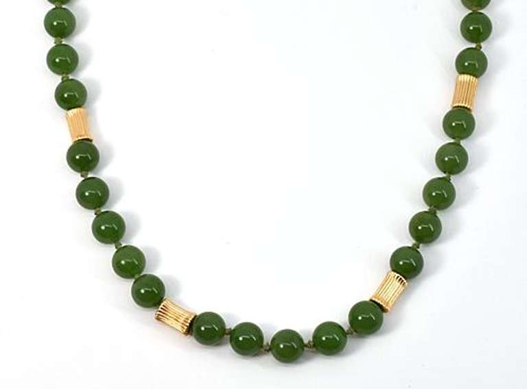 Jadeite and 14k Long Necklace