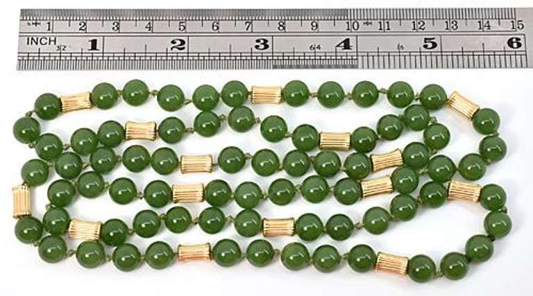 Jadeite and 14k Long Necklace