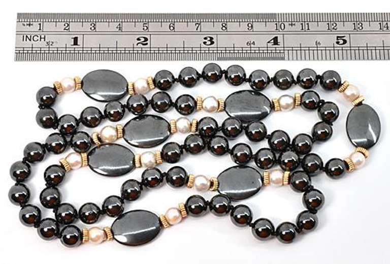 Hematite, Pearl, and Gold Necklace
