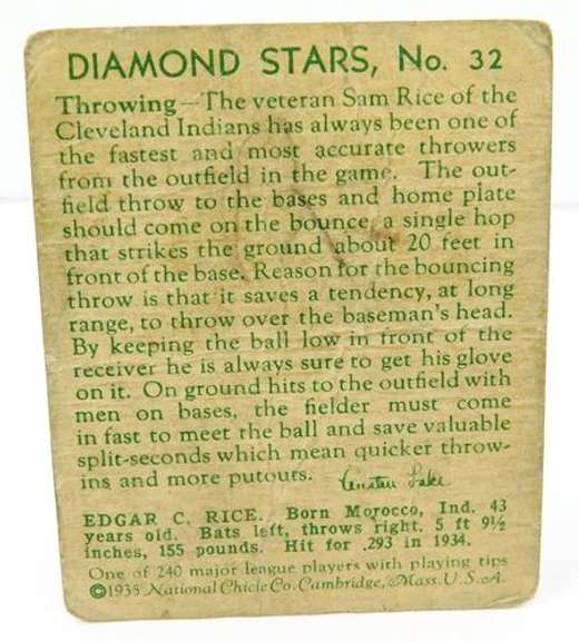 Sam Rice, Indians 1935 National Chicle Baseball Card