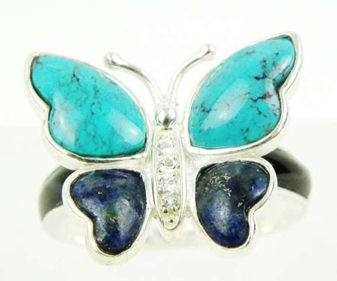Sterling Gemstone Butterfly Ring, Size 12
