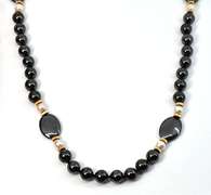 Hematite, Pearl, and Gold Necklace