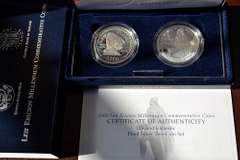 2000 Leif Ericson Iceland 2 Coin Commem Set, OGP
