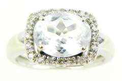 14K Aquamarine & Diamonds Halo Ring, 7