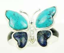Sterling Gemstone Butterfly Ring, Size 12