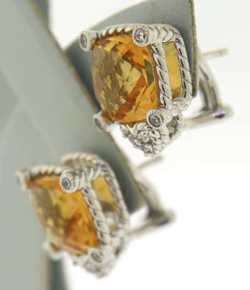 Designer Judith Ripka Amber and CZ Earrings