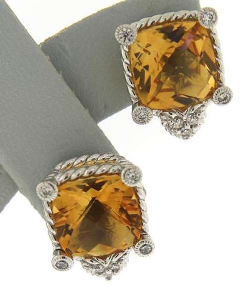 Designer Judith Ripka Amber and CZ Earrings