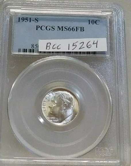 1951-S Silver Roosevelt Dime PCGS MS-66 Full Bands. Th