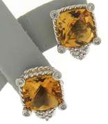 Designer Judith Ripka Amber and CZ Earrings
