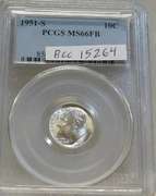 1951-S Silver Roosevelt Dime PCGS MS-66 Full Bands. Th