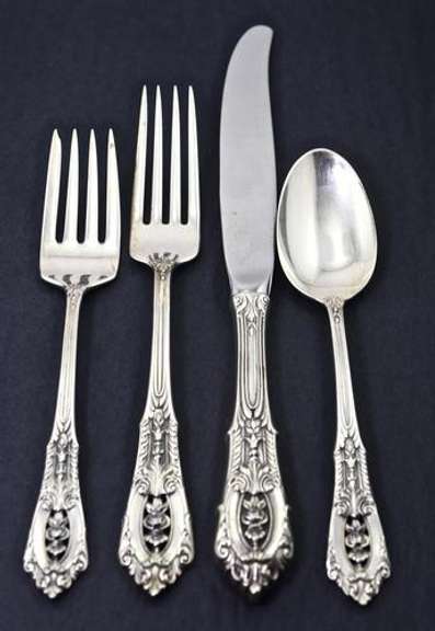 Service for 9 Wallace Rose Point Sterling Flatware