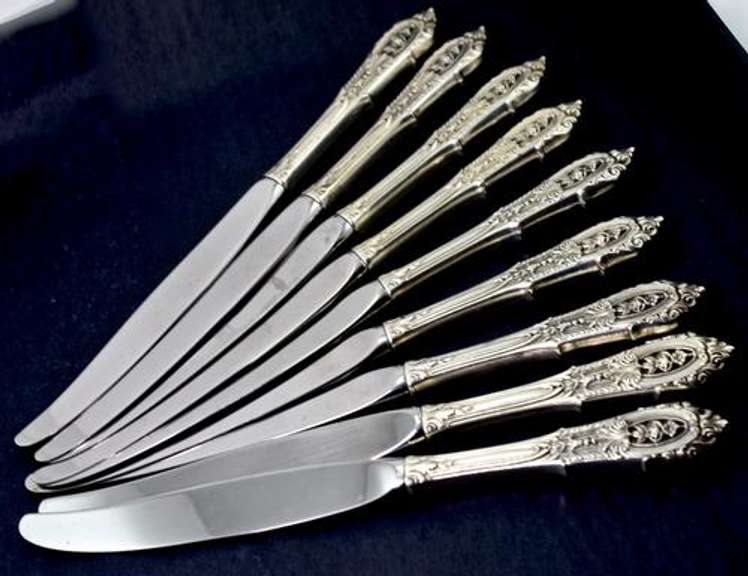 Service for 9 Wallace Rose Point Sterling Flatware