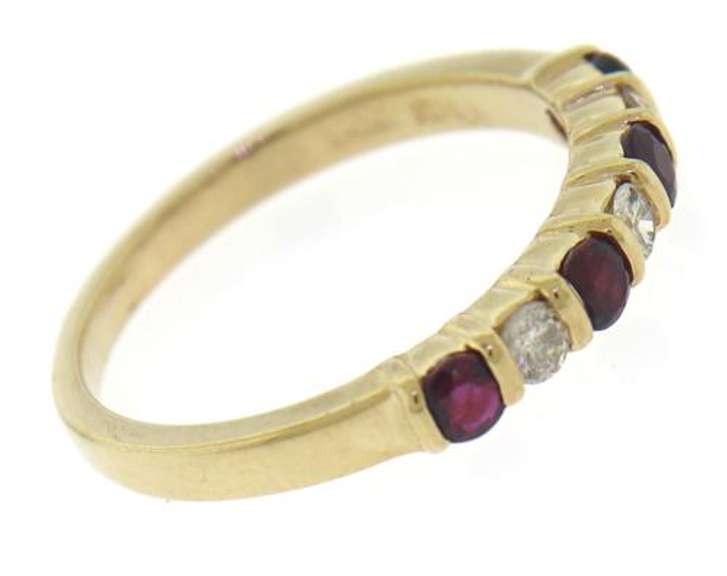 Stackable 14kt YG Alternating Ruby and Diamond Channel Set Ring