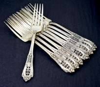 Service for 9 Wallace Rose Point Sterling Flatware