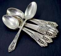 Service for 9 Wallace Rose Point Sterling Flatware