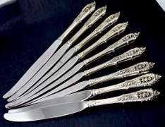 Service for 9 Wallace Rose Point Sterling Flatware