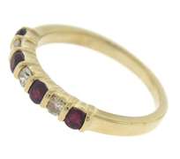 Stackable 14kt YG Alternating Ruby and Diamond Channel Set Ring