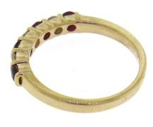 Stackable 14kt YG Alternating Ruby and Diamond Channel Set Ring
