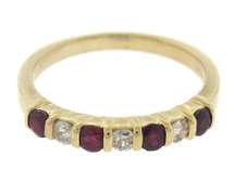 Stackable 14kt YG Alternating Ruby and Diamond Channel Set Ring