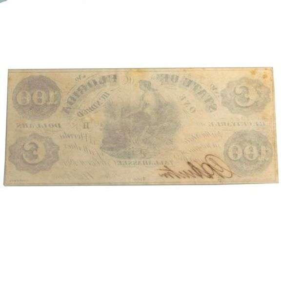 Rare $100 State Of Florida Tallahassee Note Oct 10 1861