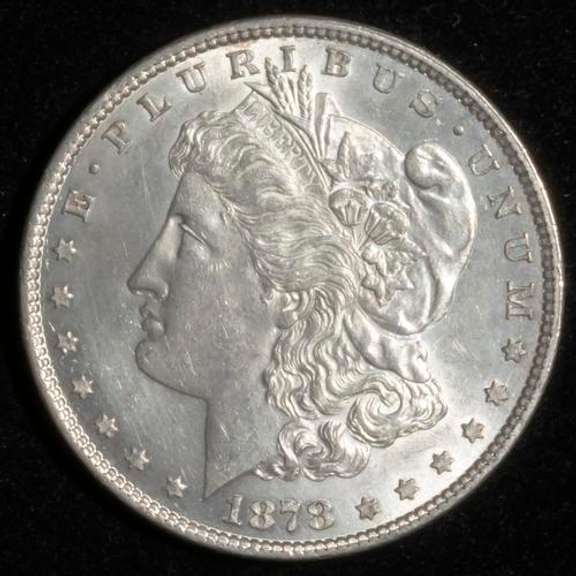 BU 1878 Reverse of 79 7 Tail Feathers Morgan Dollar