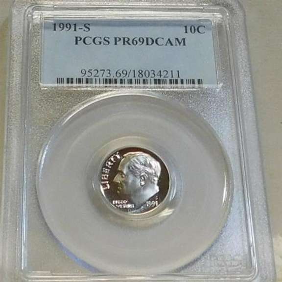 1991-S PROOF Roosevelt Dime PCGS PR69 DCam