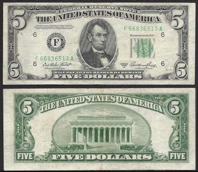 $5 1950-A FRN Atlanta Extremely Fine