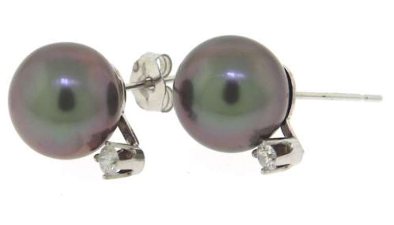 Elegant Black Pearl w RBC Diamond Accent Earrings