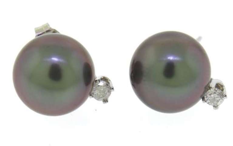 Elegant Black Pearl w RBC Diamond Accent Earrings