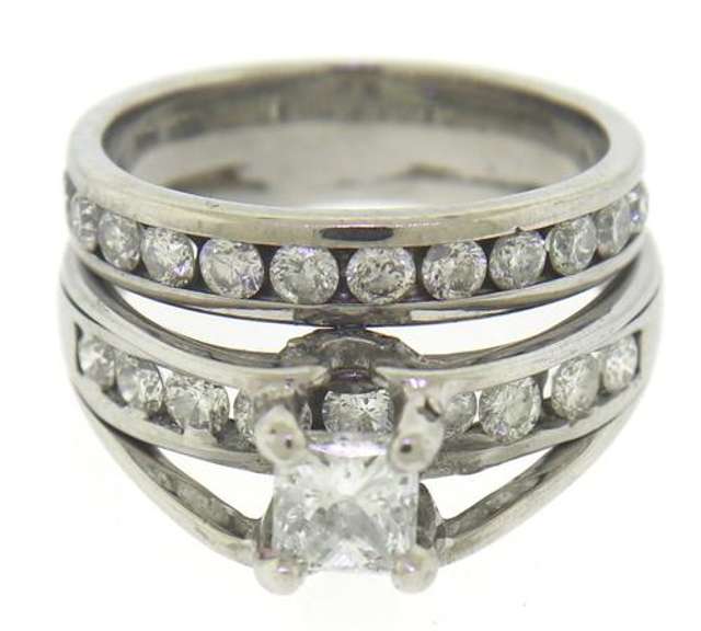 Classic 14kt WG Princess Cut Center with Channel Style Wedding Set