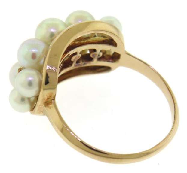 Gorgeous 14kt YG Double Row Pearl with Diamond Accents Ring