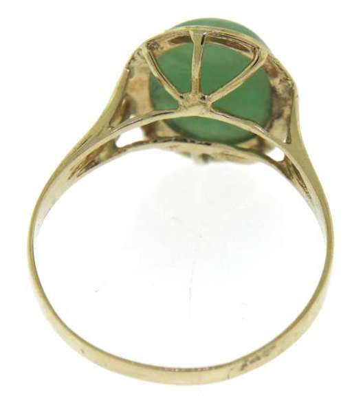 Pleasing Yellow Gold Green Jade Oval Bezel Set Ring