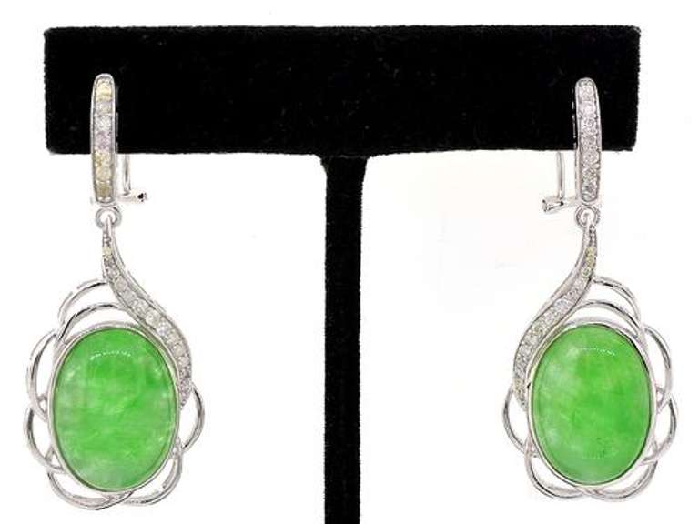 Delightful Jade & Diamond Earrings in Sterling Silver