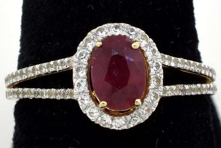 Beautiful Ruby & Sapphire Halo Ring in Vermeil