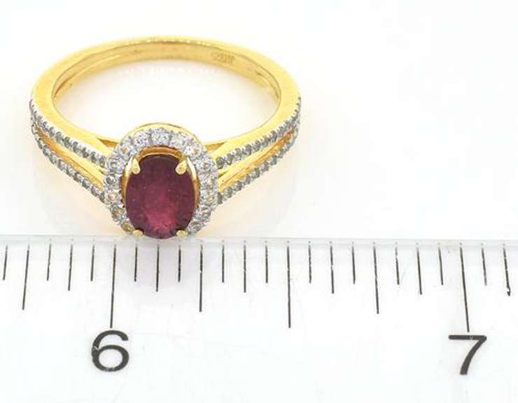 Glittering Ruby & White Sapphire Halo Ring in Vermeil