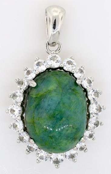 Lovely Massive 11.98CT Emerald & White Sapphire Pendant in Sterling Silver