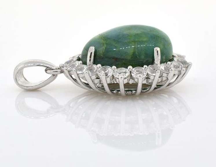 Lovely Massive 11.98CT Emerald & White Sapphire Pendant in Sterling Silver