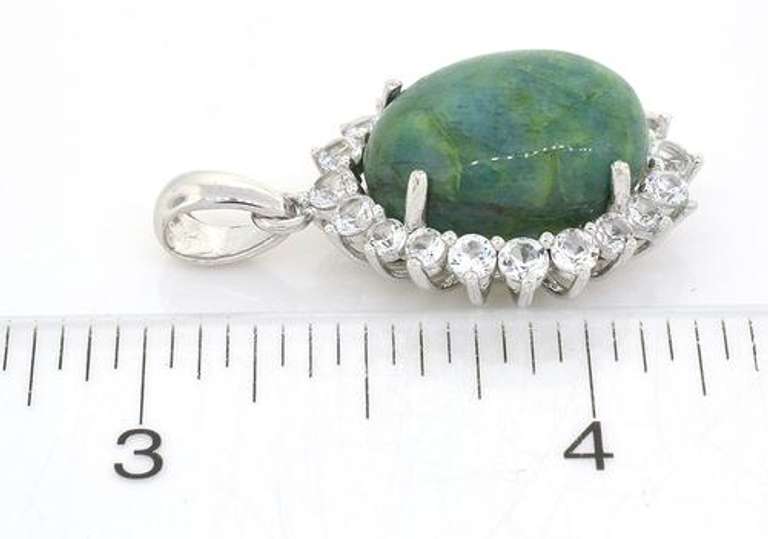 Lovely Massive 11.98CT Emerald & White Sapphire Pendant in Sterling Silver