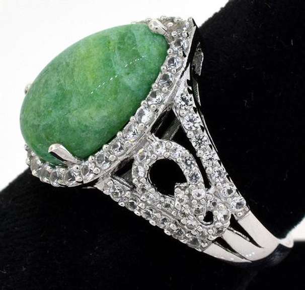 Glittering Emerald & White Sapphire Ring in Sterling Silver
