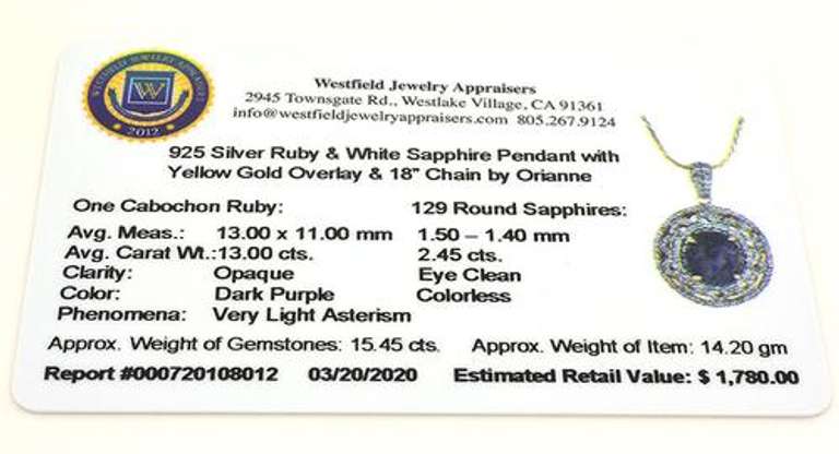 Lovely Massive 13.00CT Ruby & Sapphire Necklace in Vermeil