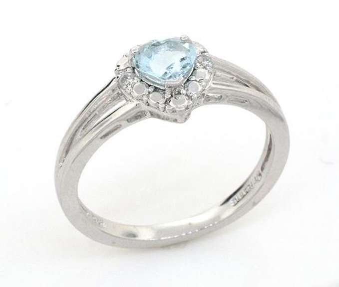 Sweet Heart-Cut Aquamarine & Diamond Ring in Sterling Silver