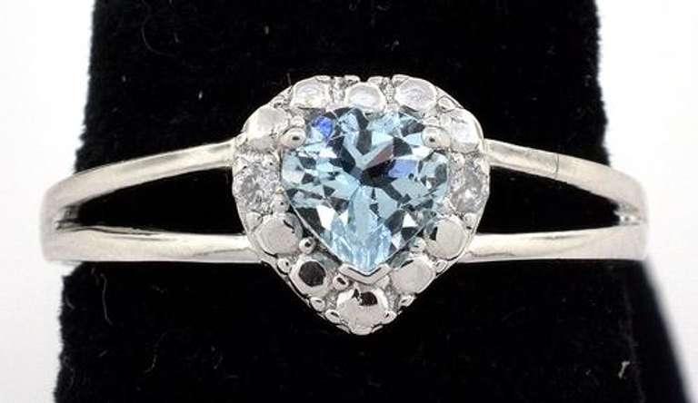 Sweet Heart-Cut Aquamarine & Diamond Ring in Sterling Silver