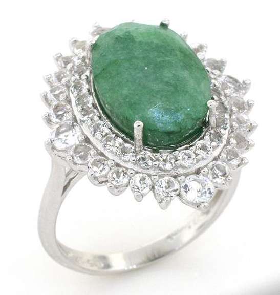 Shimmering Emerald & White Sapphire Ring in Sterling Silver