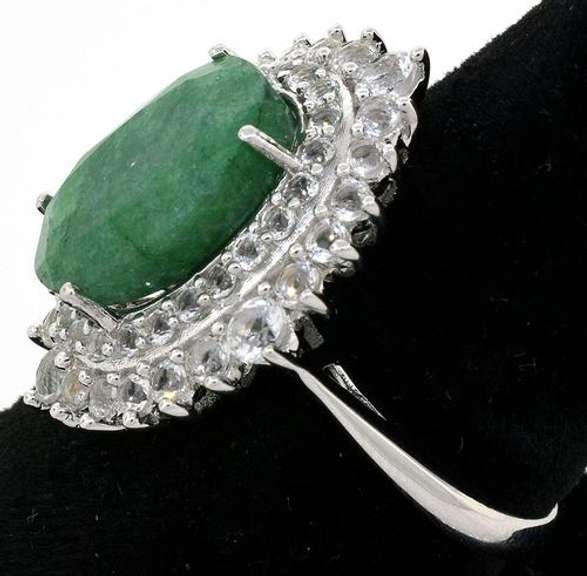 Shimmering Emerald & White Sapphire Ring in Sterling Silver