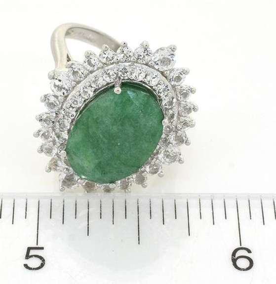 Shimmering Emerald & White Sapphire Ring in Sterling Silver