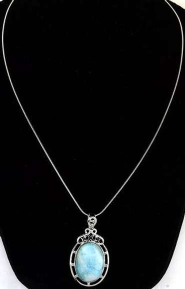 Beautiful Huge 30.08CTS Larimar & White Topaz Necklace in Sterling Silver