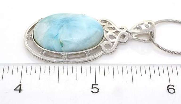 Beautiful Huge 30.08CTS Larimar & White Topaz Necklace in Sterling Silver