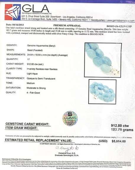 Fabulous Massive 912.8CTW Aquamarine Necklace